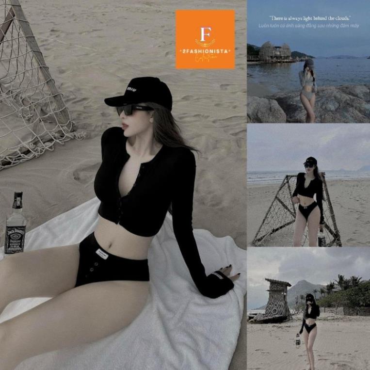 2FASHIONISTA - Bộ BIKINI MPB, áo tắm tay dài (Đen/Xám) - Set đi biển Mai Phuong Bui, BST Xuân Hè 2023