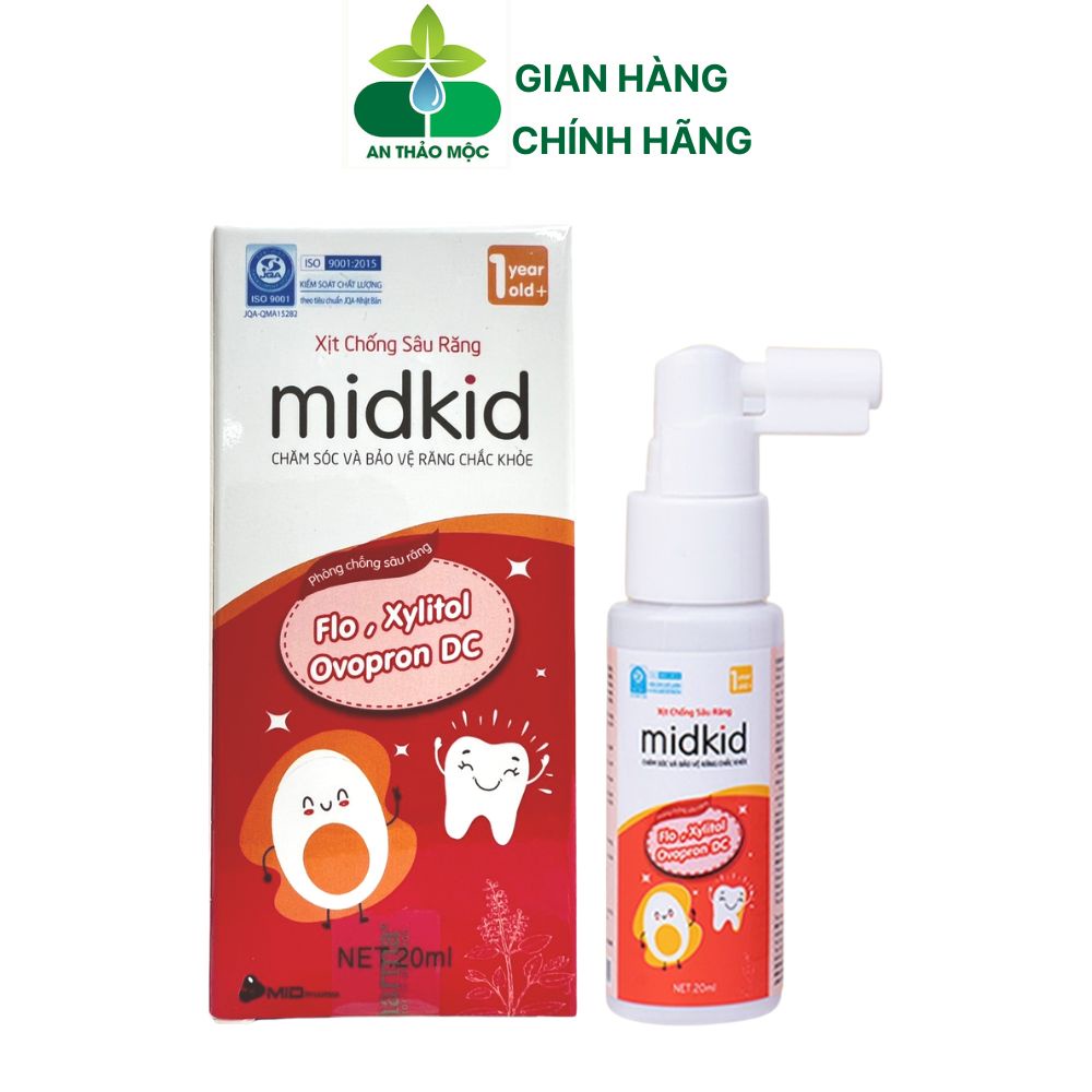 Xịt chống sâu răng MIDKID vị táo đỏ cho bé từ 1 tuổi giúp làm sạch bảo vệ men răng ngăn ngừa mảng bám ố vàng hà mủn