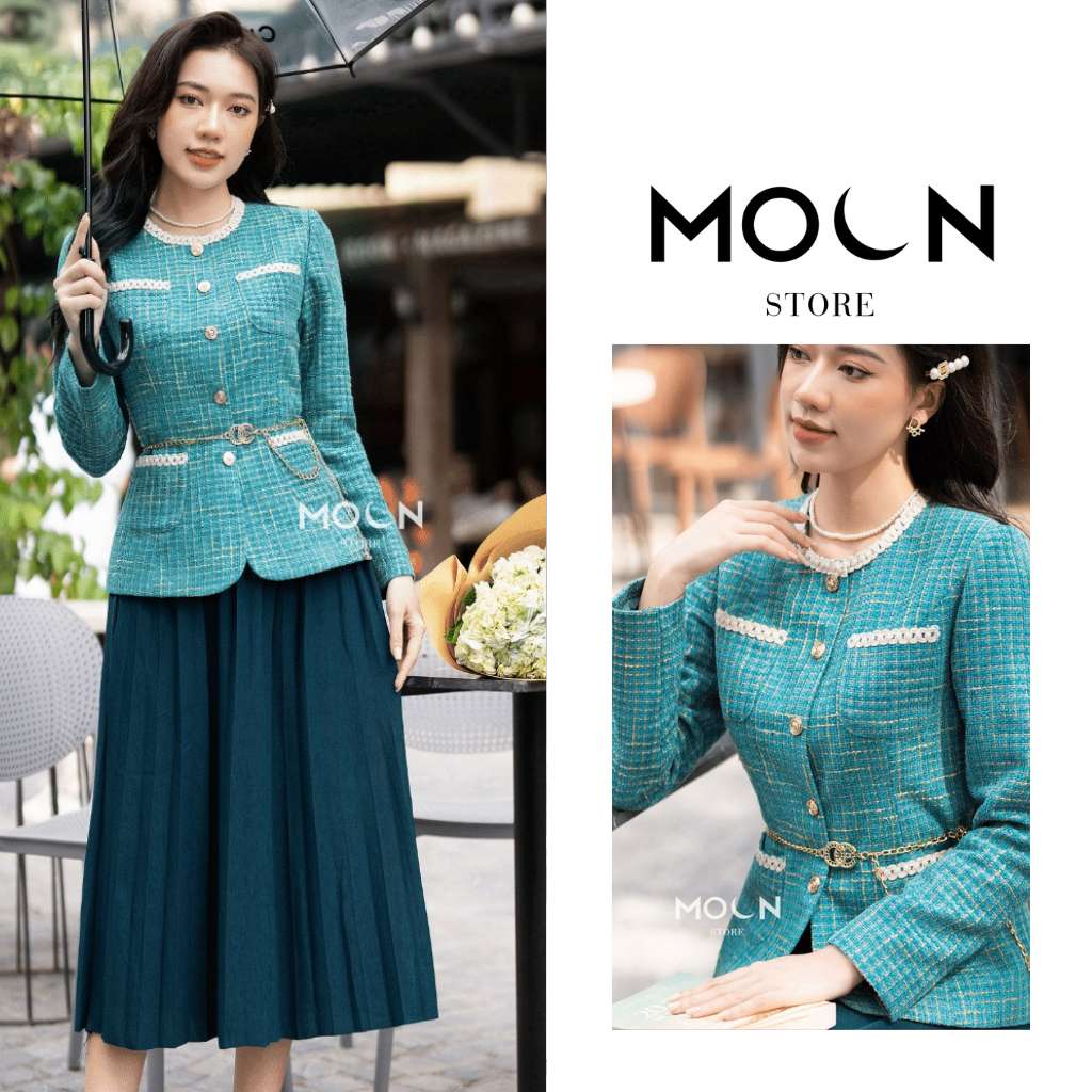 Áo vest nữ lửng dạ text, áo ký giả peplum công sở chiết eo tôn dáng thời trang MVE618 Moon