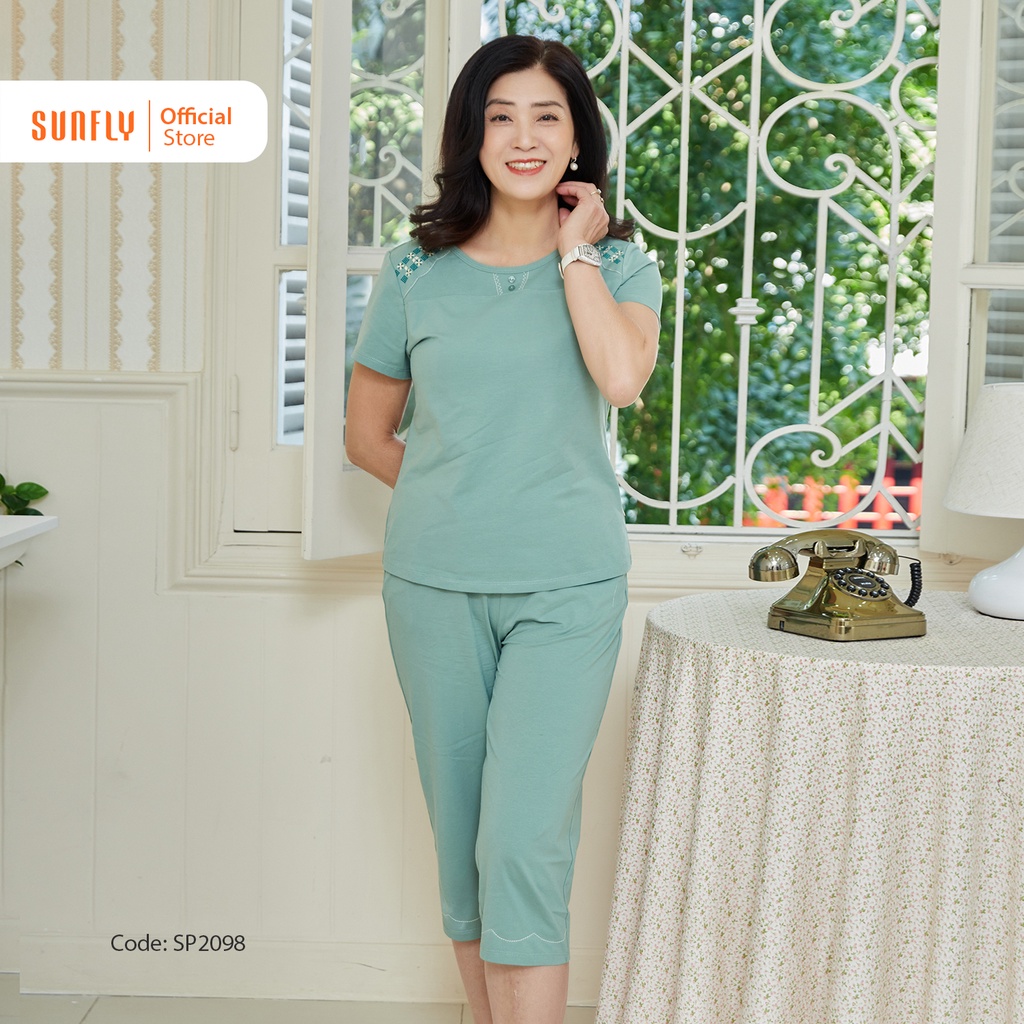 Đồ Bộ Mặc Nhà Nữ Cotton SUNFLY Áo Cộc Quần Ngố SP2098