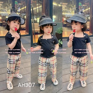 bộ áo cúc quần kẻ trẻ em