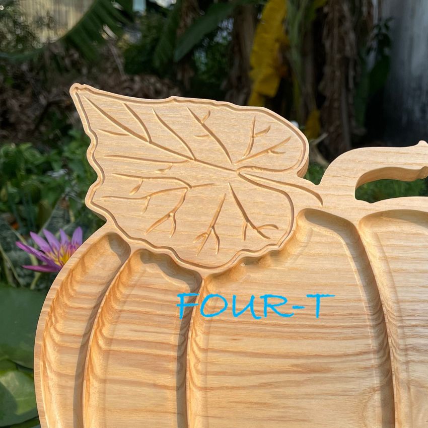 Khay Gỗ Decor Đựng Thức Ăn, Thớt Gỗ Trang Trí Nguyên Khối Hình Bí Ngô Halloween