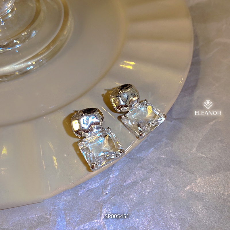 Bông tai nữ chuôi bạc 925 Eleanor Accessories đính đá vuông trong suốt phụ kiện trang sức 5451