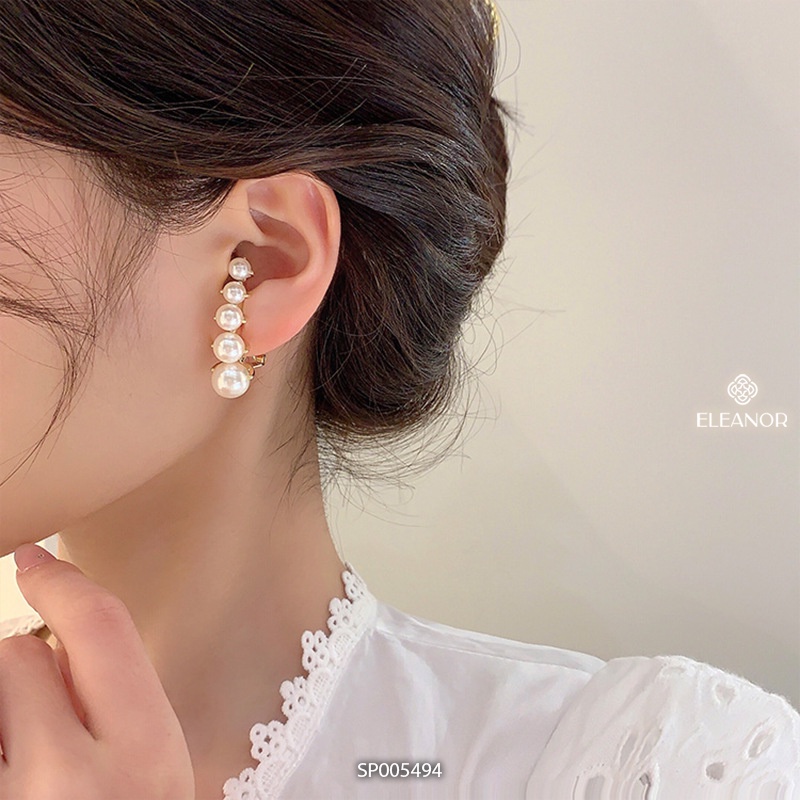 Bông tai nữ chuôi bạc 925 Eleanor Accessories viền cong đính ngọc trai nhân tạo phụ kiện trang sức 5494