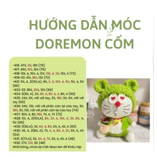 DIY Hướng dẫn, Chart móc Doreamon mũ cốm siêu dễ thương