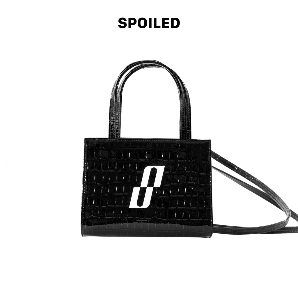 Túi đeo chéo Mini Spoiled quai cầm Da cao cấp chính hãng full box - Đen dập vân