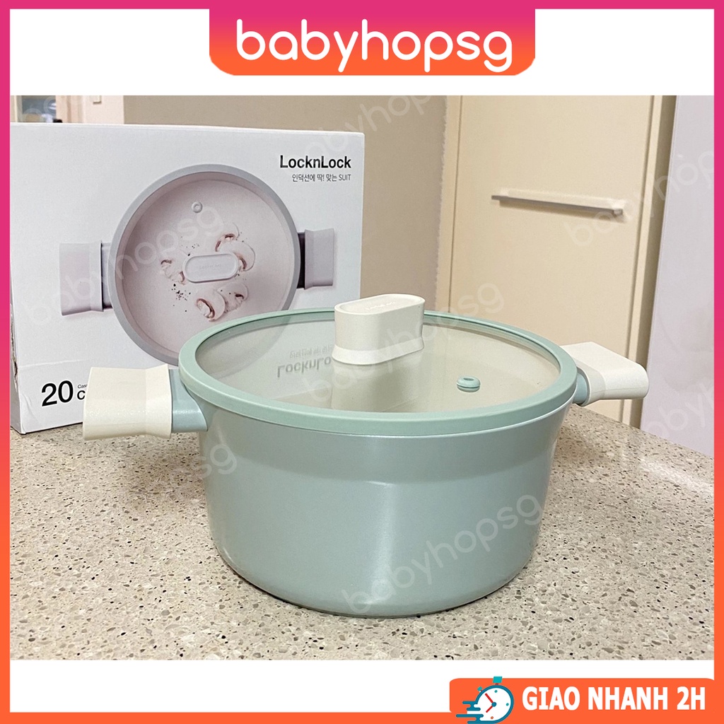 Nồi chống dính LocknLock SUIT dùng được bếp từ có tay cầm cách nhiệt tốt 20cm CSU1202 xanh mint - BABYHOPSG