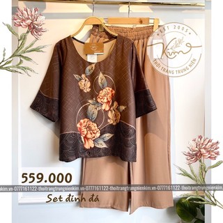 Sét bộ áo lụa đính đá trung niên kèm quần tây chất liệu cao cấp sang trọng Bigsize phù hợp mọi lứa tuổi