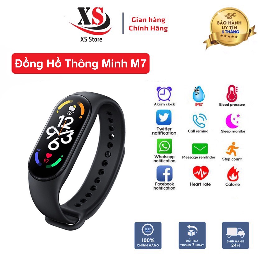 Đồng Hồ Thông Minh XS Store M7 Smart Band - Đo Nhịp Tim, Đổi Hình Nền, Chống Nước IP 67