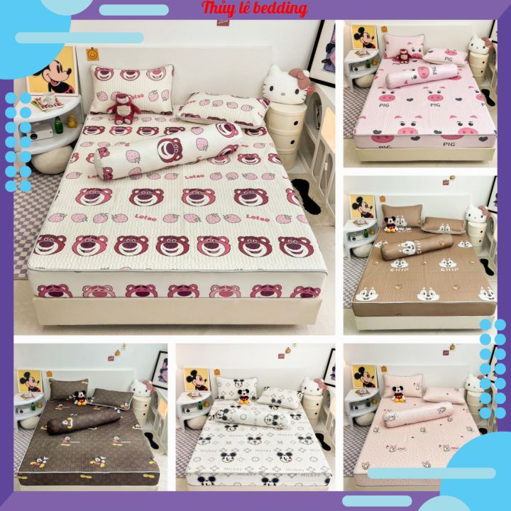 Chiếu điều hòa cao su non 5D, chiếu cao su non latex bọc chun đệm họa tiết DISNEY ngộ nghĩnh tặng kèm 2 vỏ gối