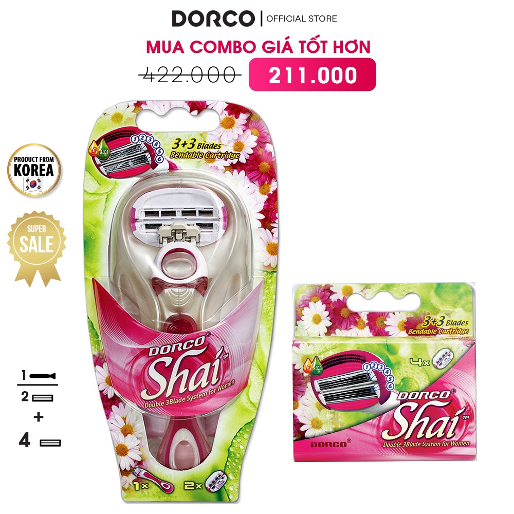 Combo 1 Bộ Dao Cạo Dorco Shai 3 Lưỡi Kép Và Hộp Lưỡi Dao Cạo Dorco Shai Cho Nữ