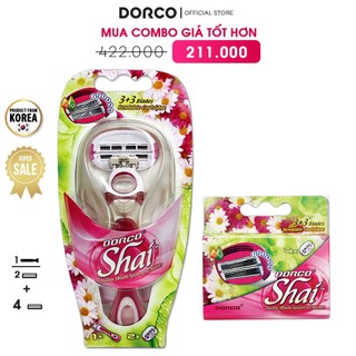 Combo 1 bộ dao cạo dorco shai 3 lưỡi kép và hộp lưỡi dao cạo dorco shai cho nữ