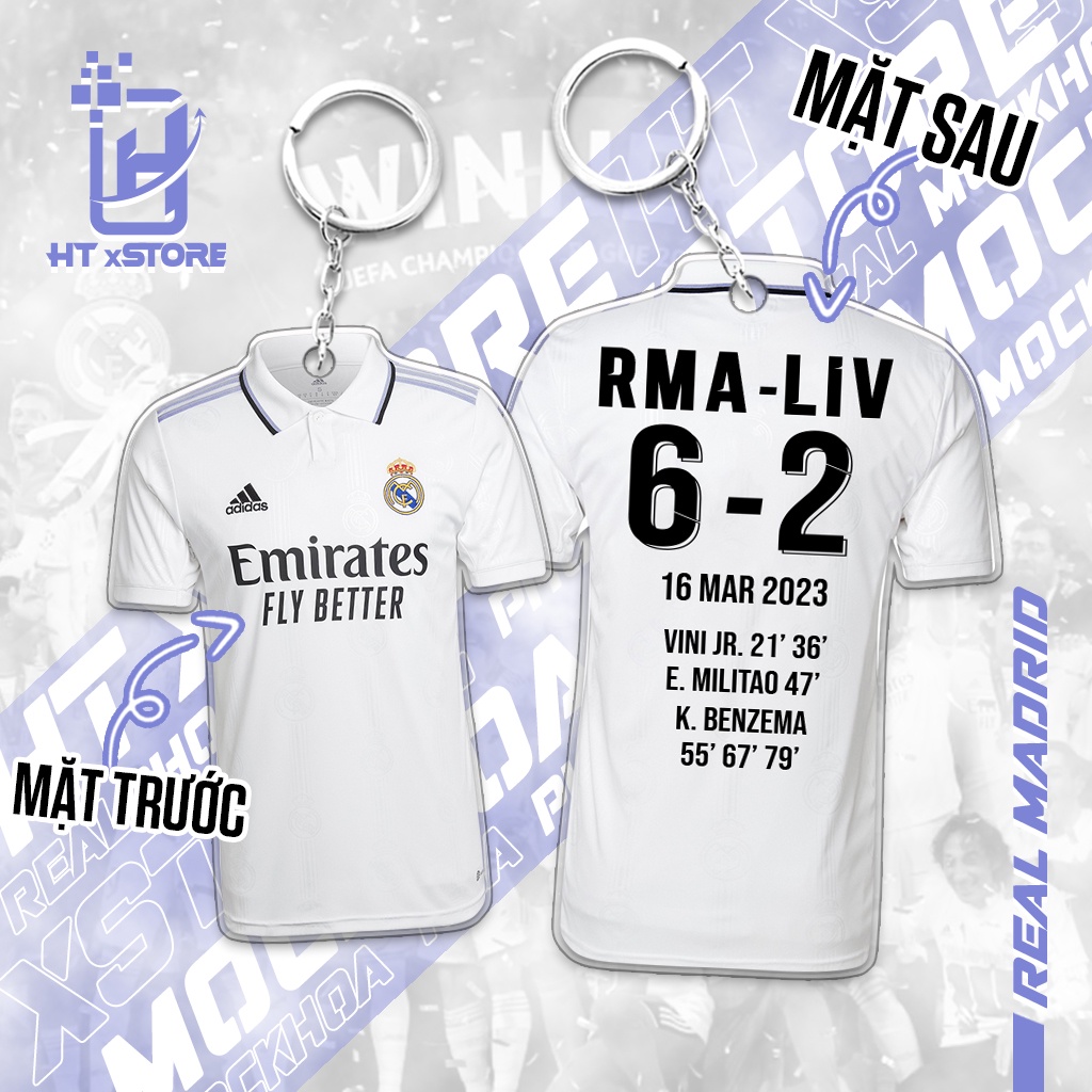 Móc khóa áo đấu CLB Real Madrid in tỉ số trận đấu với chiến thắng 6-2,móc khóa lưu niệm fan đội bóng hoàng gia TBN