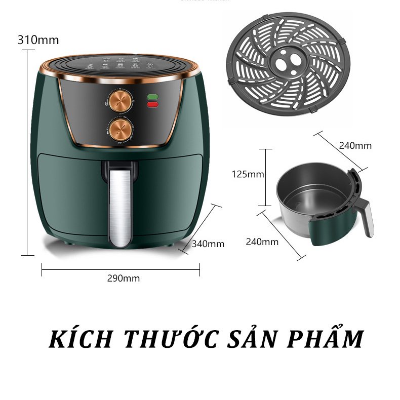 Nồi chiên không dầu 8L Lít - bh chính hãng- Dung tích lớn - Bảo Hành 1 năm