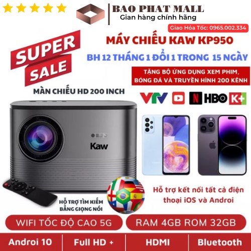 Máy chiếu mini Kaw KP950 Full HD +, Ram 4G kết nối với tất cả các loại điện thoại, dễ dàng sử dụng