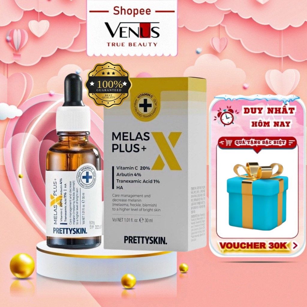 Tinh Chất Serum Melas X Plus PRETTYSKIN, Dưỡng Sáng Da, Mờ Thâm Nám - Lọ 30ml [ Chính Hãng - Hàn Quốc 100% ]