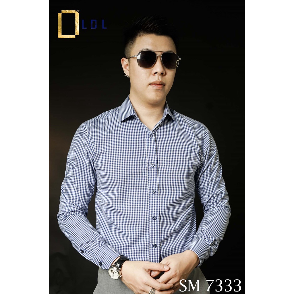 Áo sơ mi nam dài tay sọc ô chất liệu Cotton hạn chế nhăn nhàu, thấm hút mồ hôi thương hiệu LDL