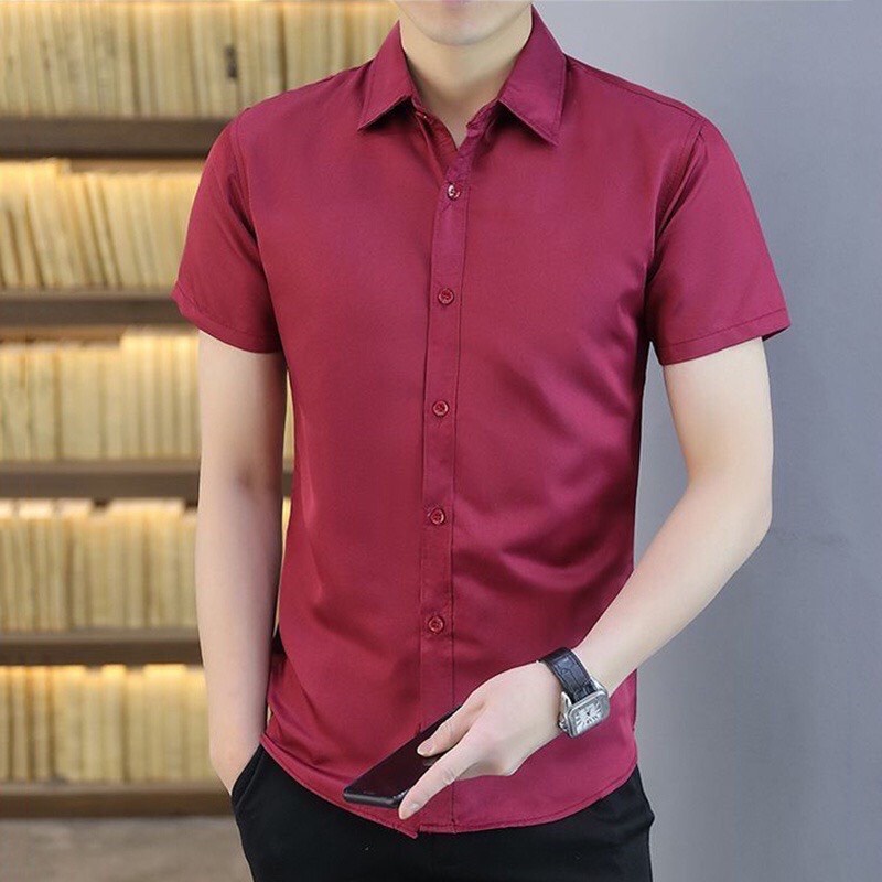 Áo sơ mi Nam ngắn tay màu đỏ đô