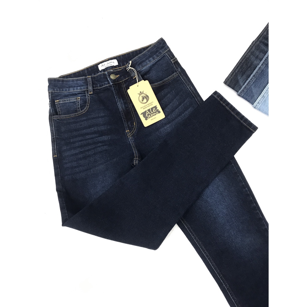 Quần Jeans nam ALE JEANS, ống suông ôm, co giãn nhẹ, xanh đậm, chất liệu thun cotton MWID002D