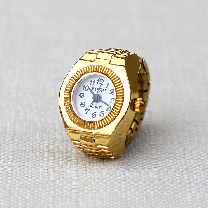 Đồng hồ nhẫn đeo ngón tay út, ngón trỏ, ngón cái, nhẫn đính đá nam nữ phong thủy mạ vàng đẹp