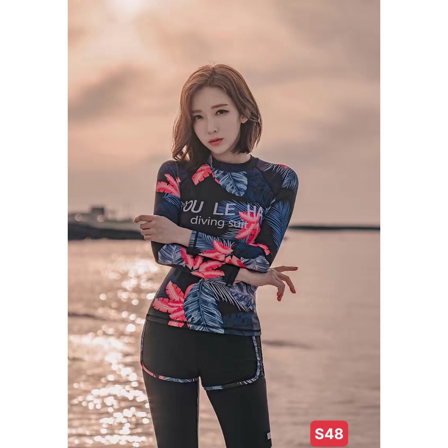 Bộ đồ bơi, tắm biển nữ 3 chi tiết quần áo dài kèm quần phong cách Hàn Quốc S48