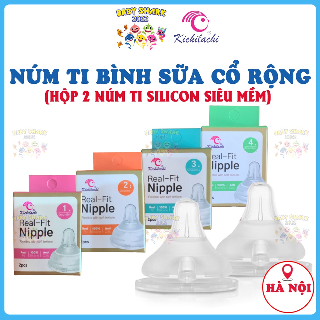 Combo 2 Núm ti bình sữa cổ rộng Kichilachi chính hãng