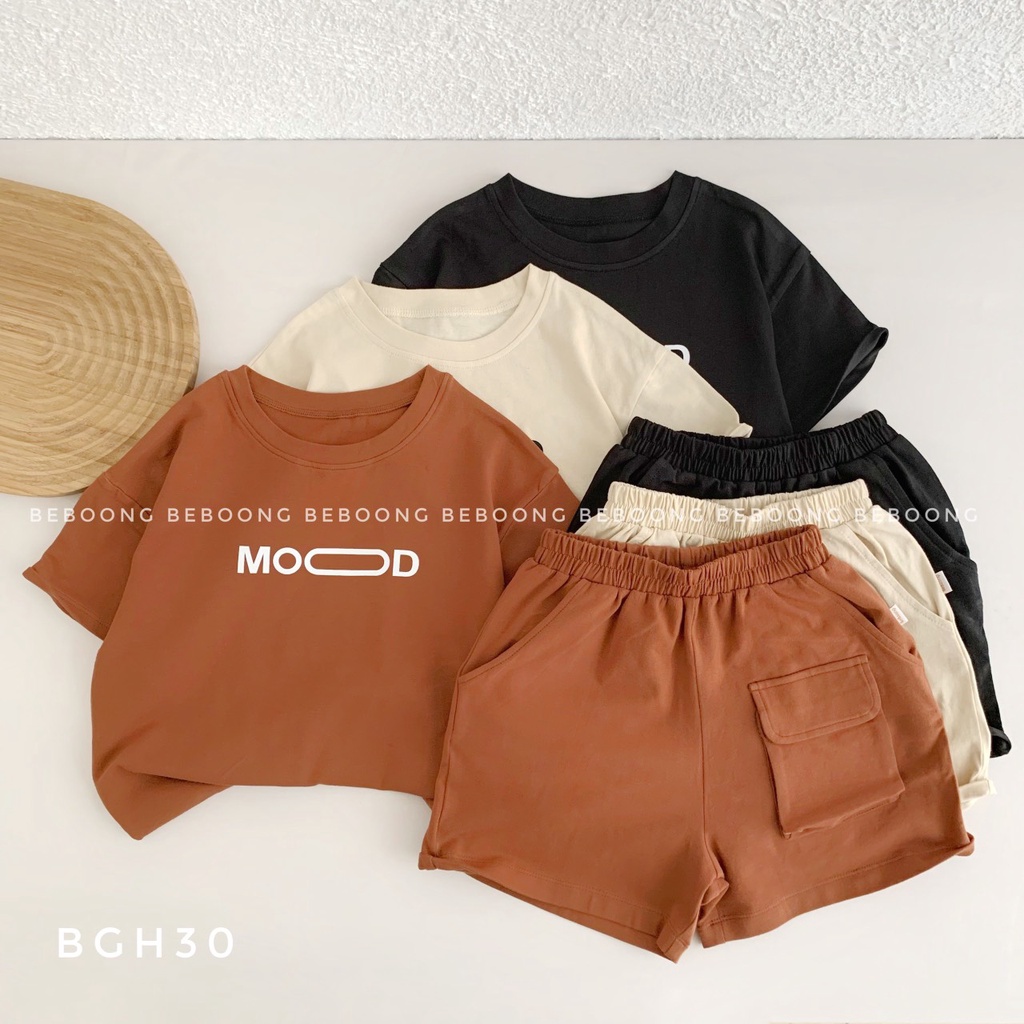 Bộ Unisex in chữ MOOD siêu ngầu chất cotton mềm mịn thấm hút, 3 màu. BTBG 12-28kg-PITUPI-BEBOONG-MS 23.026