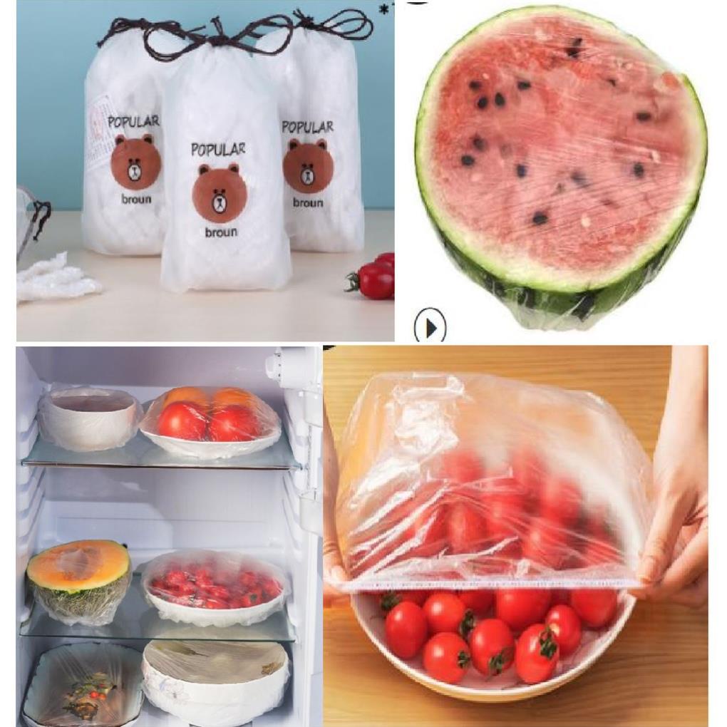 Màng bọc thực phẩm co giãn siêu dai có chun hình túi gấu set 100chiếc