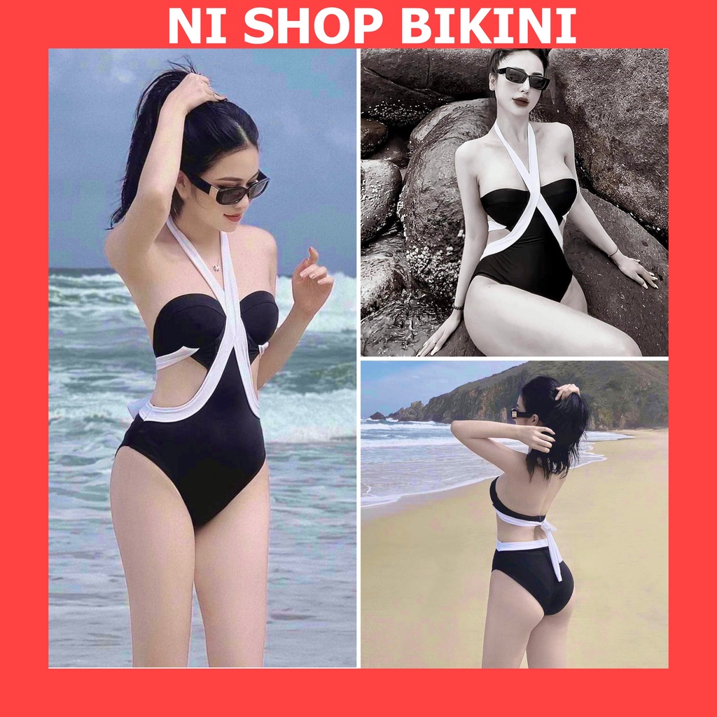 Bikini liền thân đủ size S.M.L khoét eo phối đen trắng sexyM sang chảnh Hàng loại 1 cao cấp G11