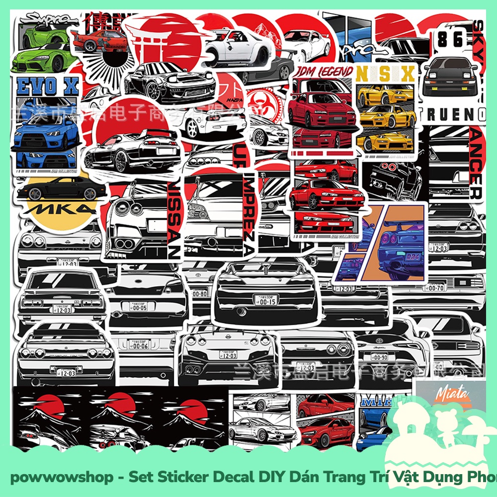 [Sẵn VN - Hỏa Tốc] Set Bộ 50 Miếng Sticker DIY Chống Thấm Nước Dán Trang Trí Vật Dụng Phong Cách Car Xe Hơi