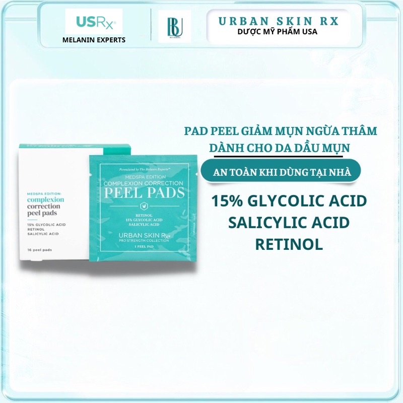 Peel Da Dành Cho Da Dầu Mụn Sáng Da Mờ Thâm Urban Skin Rx Medspa Edition: Complexion Correction Peel Pad 16ct