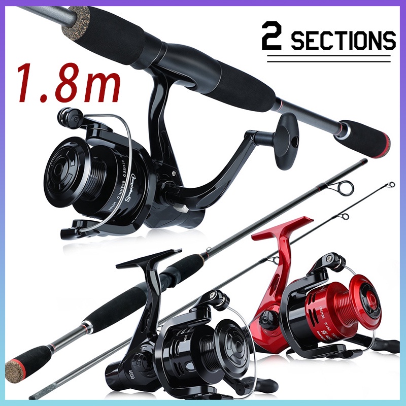 Bộ cần câu máy - Carbon Cần câu máy 2 khúc 1.8M + 5.2:1 Kim loại Máy Câu Cá + cước câu cá siêu bền