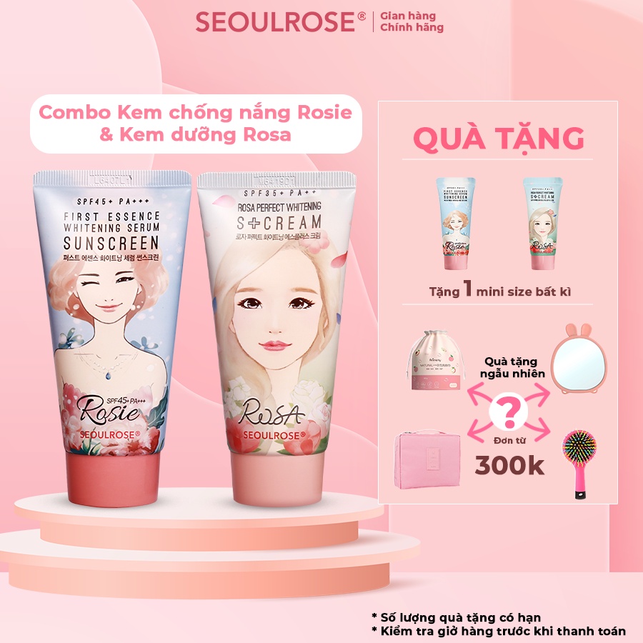 Combo Kem chống nắng Rosie 45g và dưỡng trắng da Rosa 50g