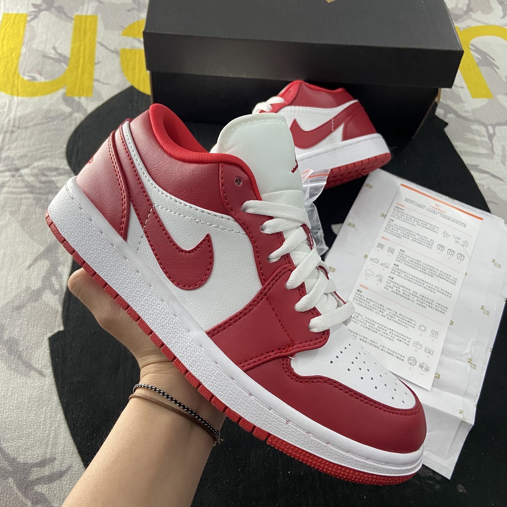 Giày jordan, jordan cổ thấp màu đỏ trắng bản cao cấp đầy đủ bill box dành cho nam nữ
