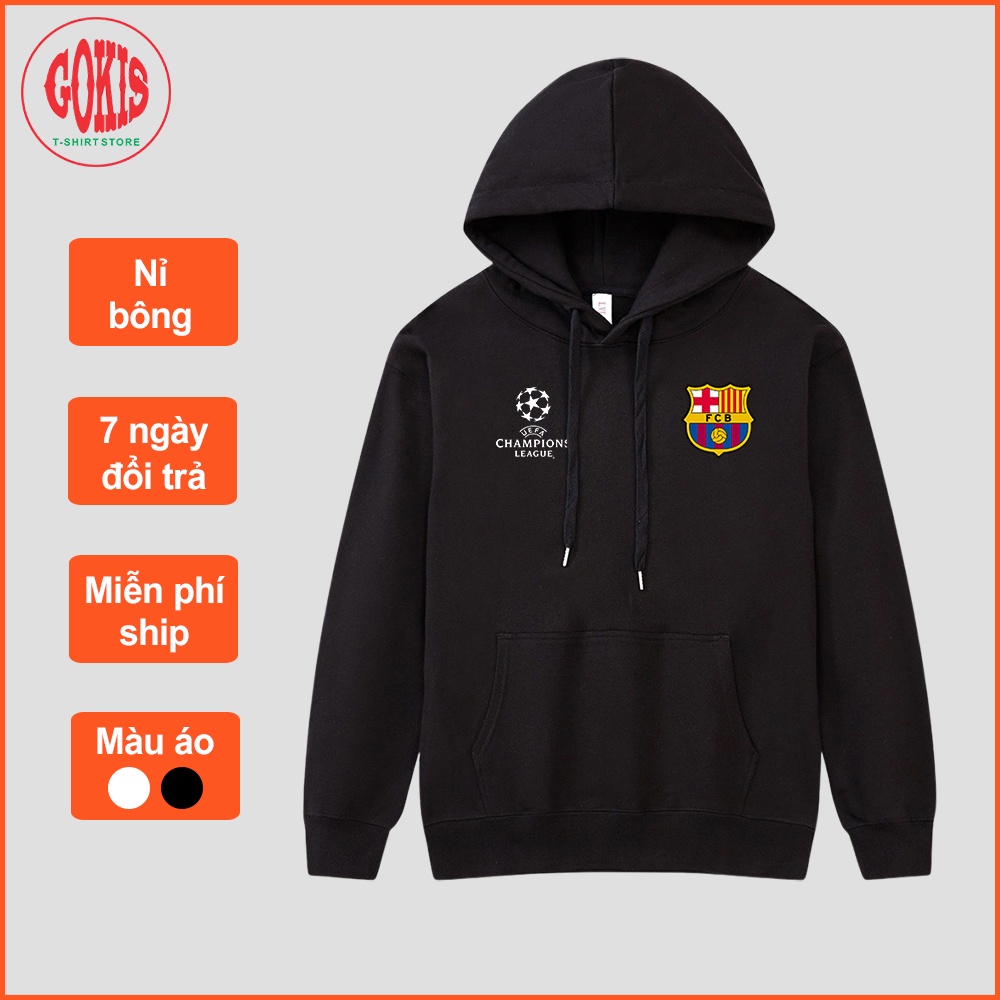 Áo hoodie Barcelona form rộng chất nỉ bông - Áo khoác nỉ nam nữ có mũ in logo Barca - Gokis shop