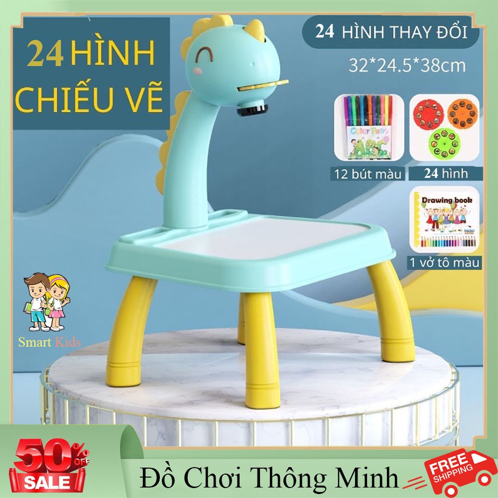 Đồ chơi trẻ em bàn vẽ chiếu hình thông minh có đèn chiếu sáng 24 hình có nhạc máy chiếu vẽ tranh cho bé tập vẽ và tô màu