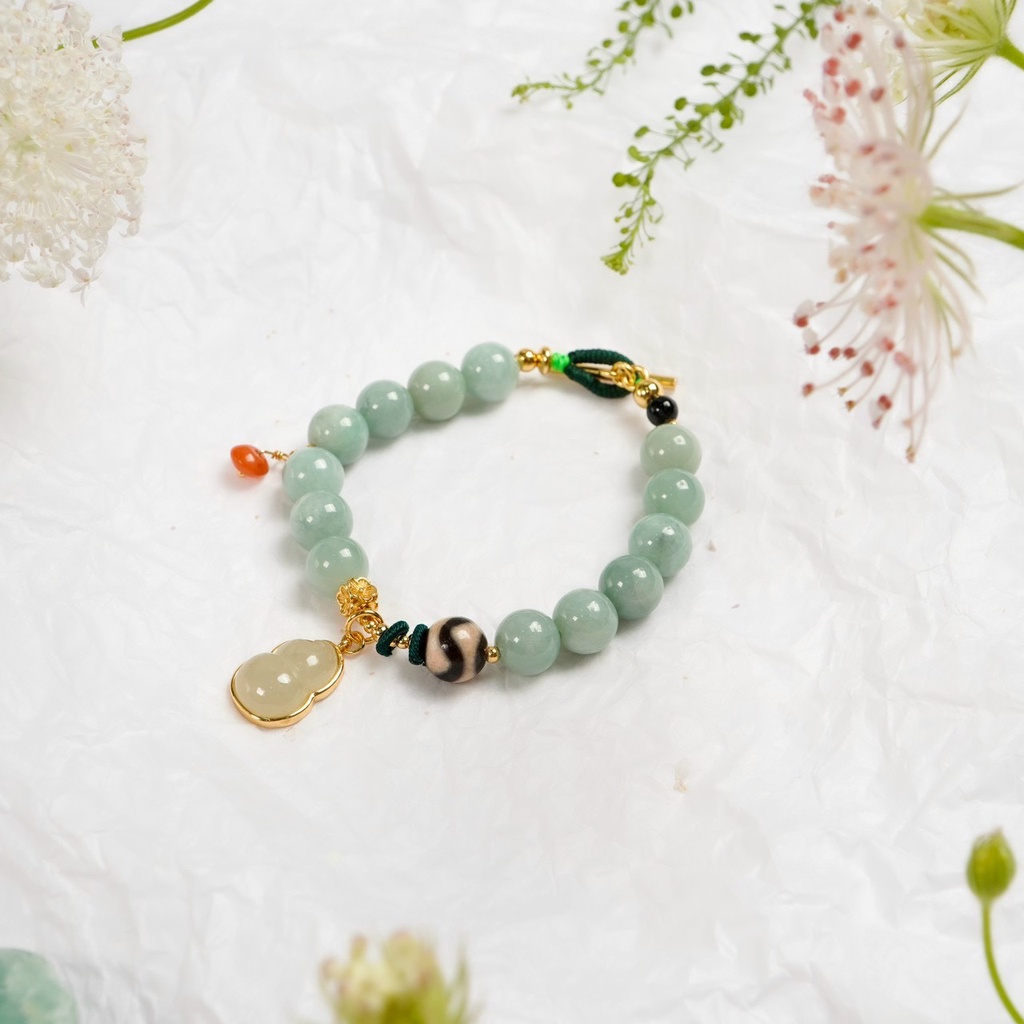 Vòng Tay Cẩm Thạch Mix Charm Hồ Lô Dzi Tròn TANNY&J Tỳ Đem Lại Sự Tự Tin, May Mắn, Quyền Lực Cho Chủ Nhân