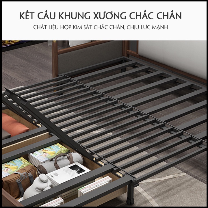 Giường Sofa Kiêm Ghế Sofa Cao Cấp.Ghế Sofa Giường Đa Năng Có Ngăn Chứa Đồ.  Khung Thép Mangan Ốp Gỗ Sồi Cao Cấp