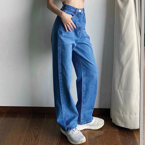 QUẦN JEAN ỐNG SUÔNG NÂU CẠP CAO SIÊU HACK DÁNG SIÊU TÔN DÁNG