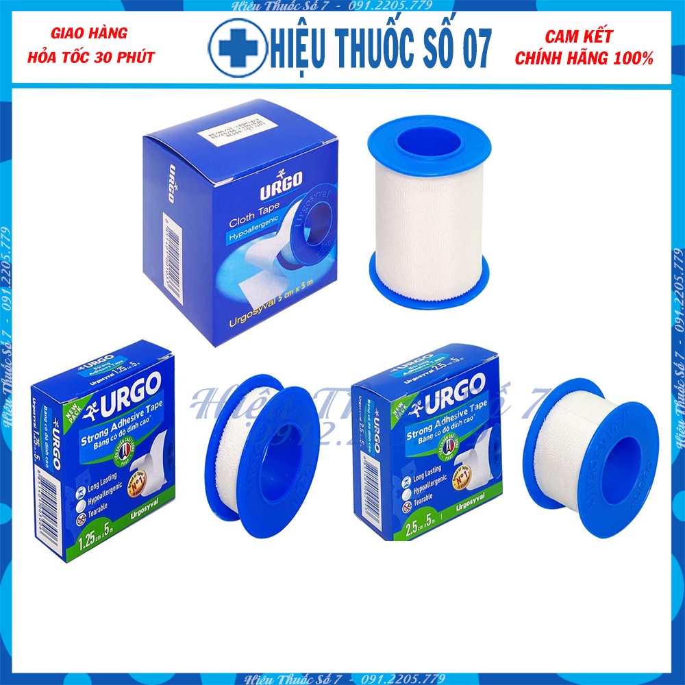 Băng keo lụa URGO, Urgosyval, Cloth Tape có độ bám dính cao, ít dị ứng size nhỏ đến lớn