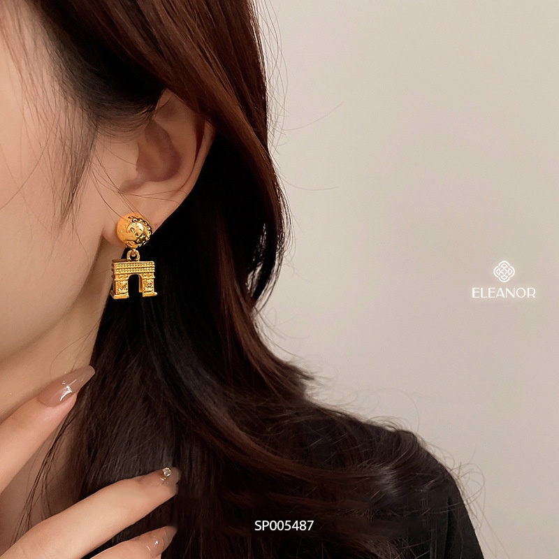Bông tai nữ chuôi bạc 925 Eleanor Accessories họa tiết Khải Hoàn Môn phụ kiện trang sức 5487
