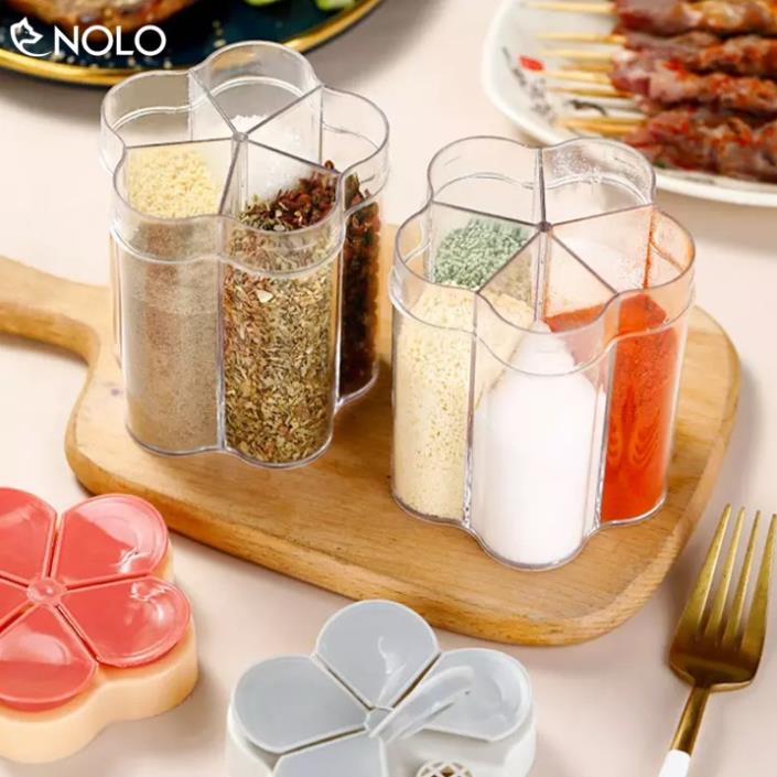 Hủ lọ gia vị 5 ngăn mini hình bông hoa có nắp riêng từng ngăn