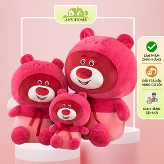 Gấu bông lotso huggin bear anvihome màu đỏ đội nón mũ đeo nơ