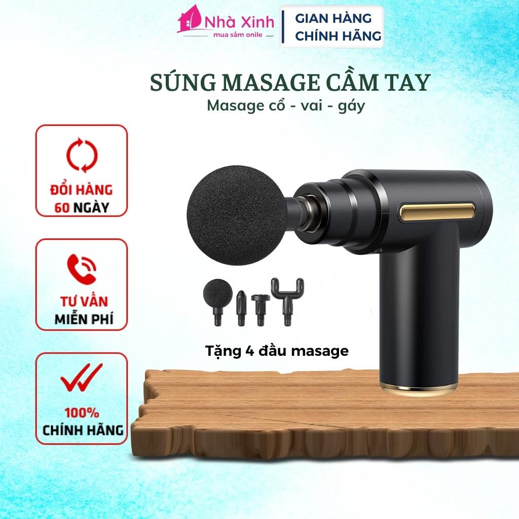 Máy masage cầm tay mini, súng masage cầm tay 4 đầu 6 chế độ xoa bóp - ảnh sản phẩm 1