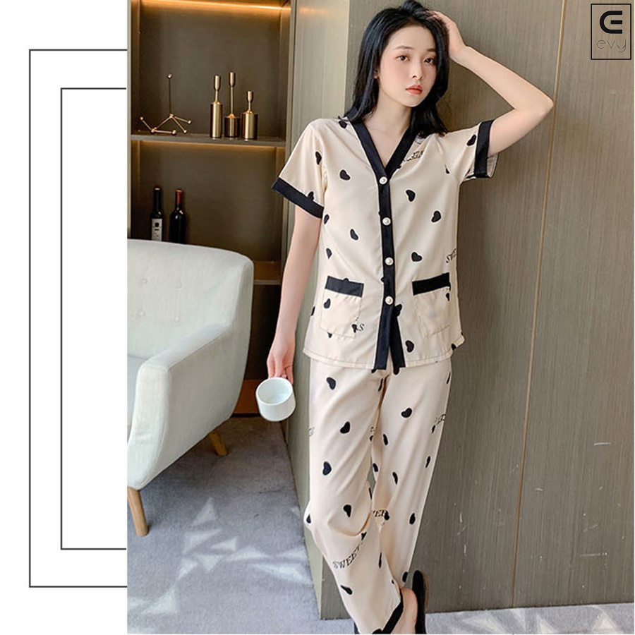 Bộ đồ ngủ nữ cộc tay quần dài, bộ đồ mặc nhà cực mềm mát BN026