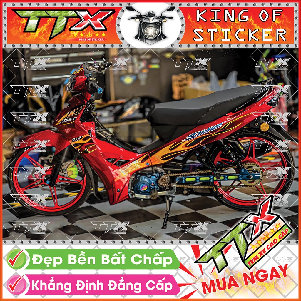 Tem Sirius Lửa Đỏ Cam Đẹp Xuất Sắc - Chất Lượng Team Xe Đỏ Sirius Lửa Cao Cấp - Mẫu Tem Xe Sirius TTX (s075-00)