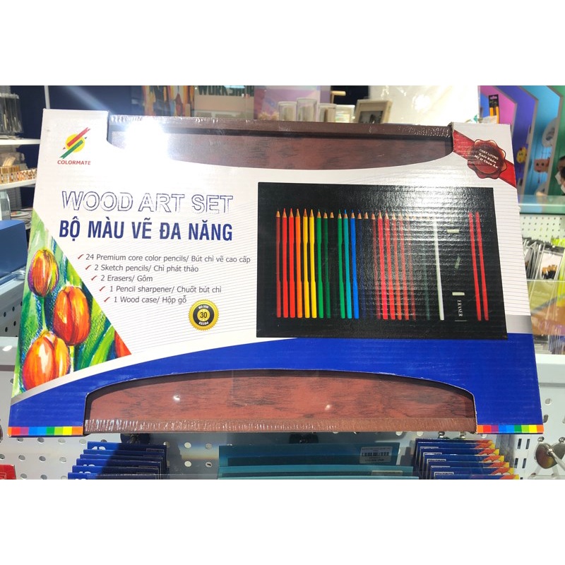 Hộp màu vẽ Colormate hộp gỗ cao cấp 30 chi tiêt , Quà tặng bé yêu - COLORMATE