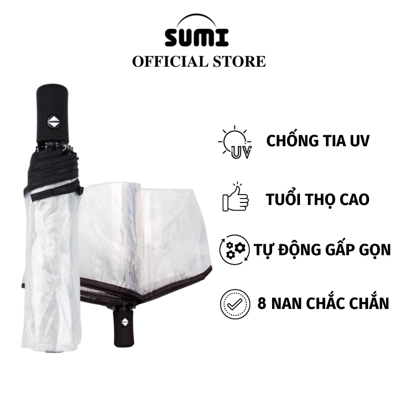 Ô Trong Suốt SUMI Che Mưa Chụp Ảnh Tự Động Đóng Mở Gấp Gọn Phong Cách Hàn Quốc