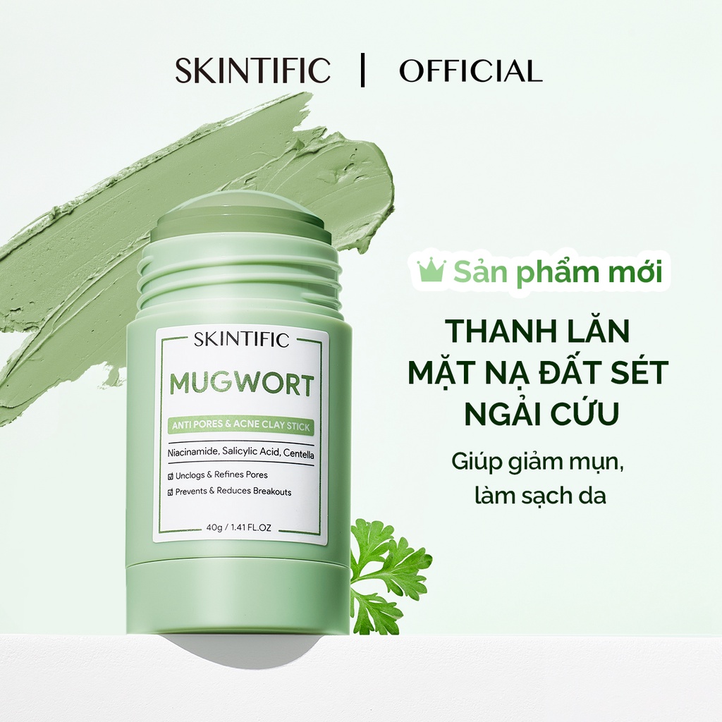 Thanh lăn mặt nạ đất sét ngải cứu cải thiện vấn đề mụn SKINTIFIC 40g