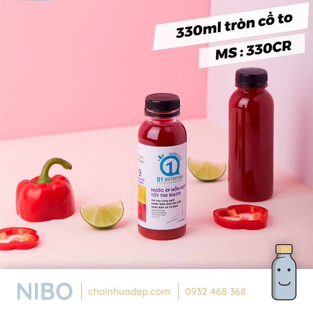 Chai nhựa cổ rộng tròn 330ml đựng chè dưỡng nhan, tuyết yến, trà sữa, nước ép. Chai nhựa NIBO